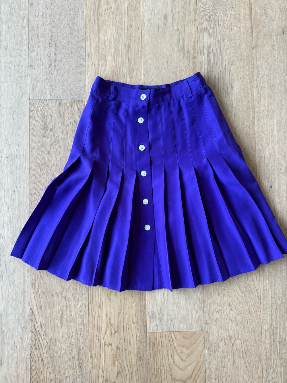 VTG Ralph Lauren 100% Silk Pleated Button Front Skirt Jewel Tone Purple Size 4